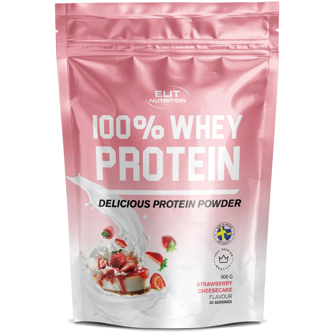 Elit Nutrition 100% Whey Protein 900 g proteinpulver i en rosa påse för smaken Strawberry Cheesecake., bild 6 av 6