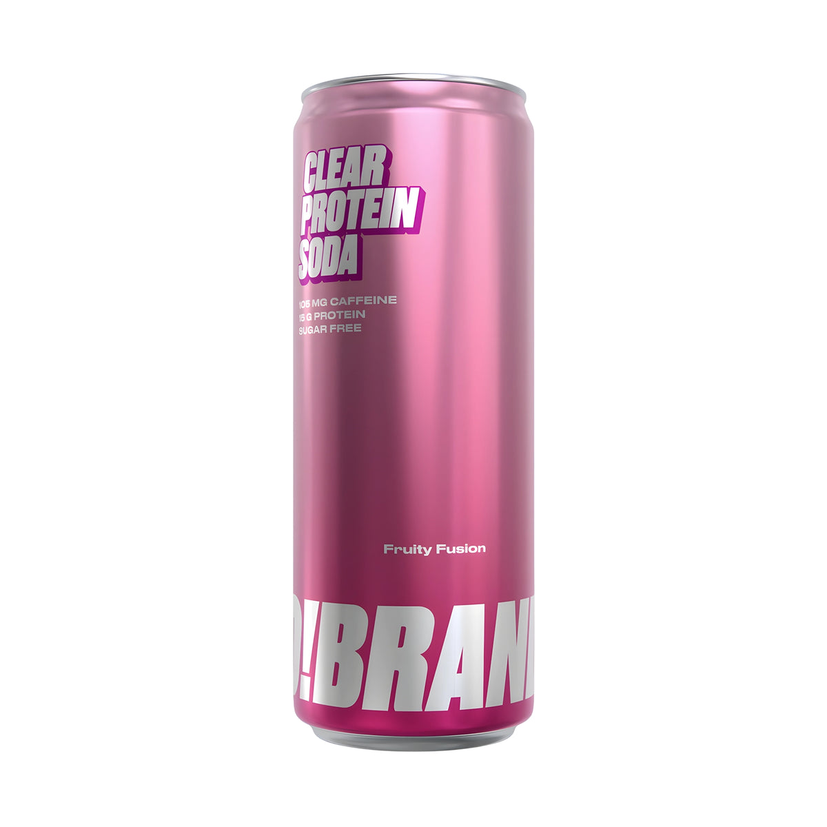 Pro Brands Clear Protein Soda 330 ml vaaleanpunaisessa tölkissä, makuna Fruity Fusion.