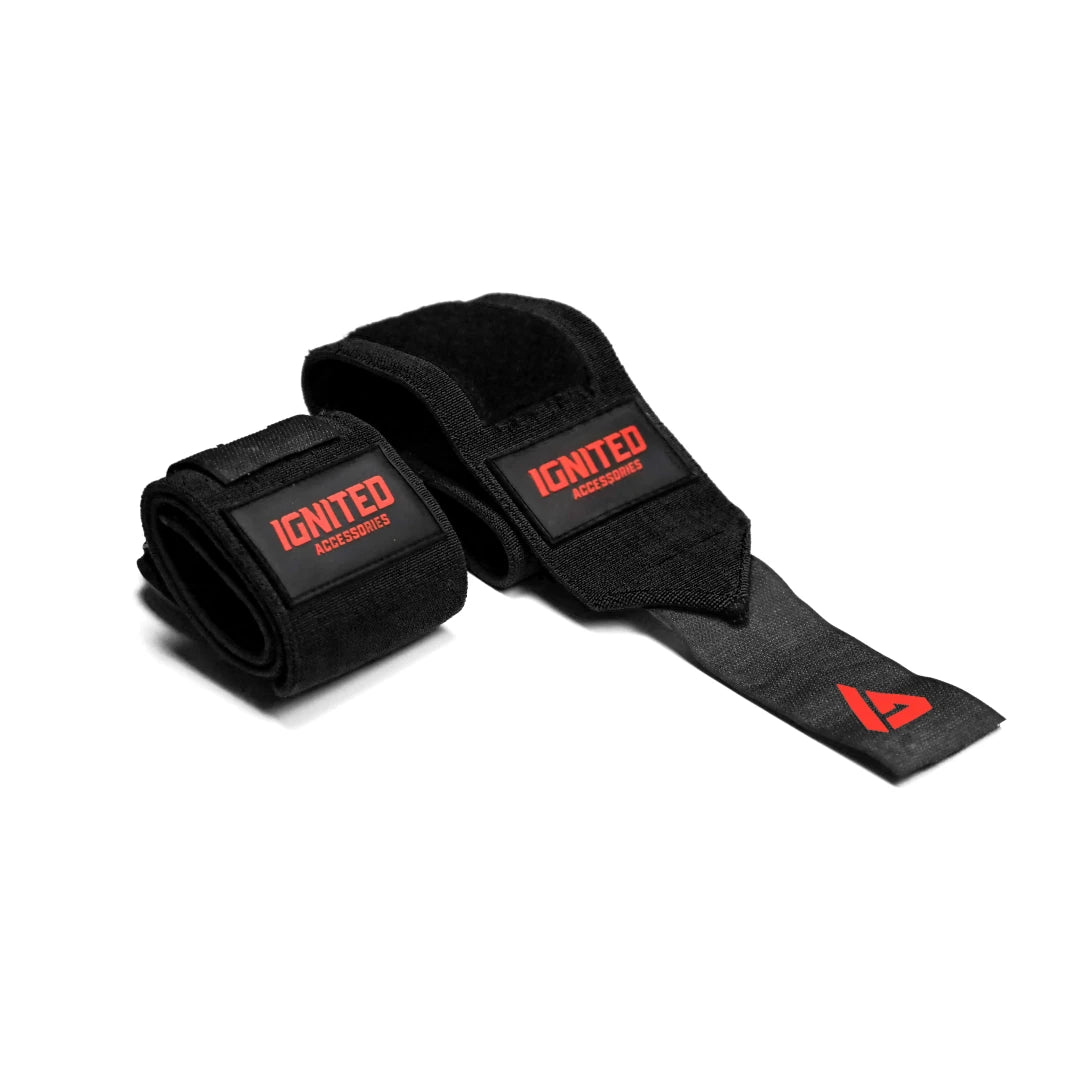 Mustat Ignited Pro Wrist Wraps Black 13" -rannetuet punaisella logolla raskaaseen painonnostoon.