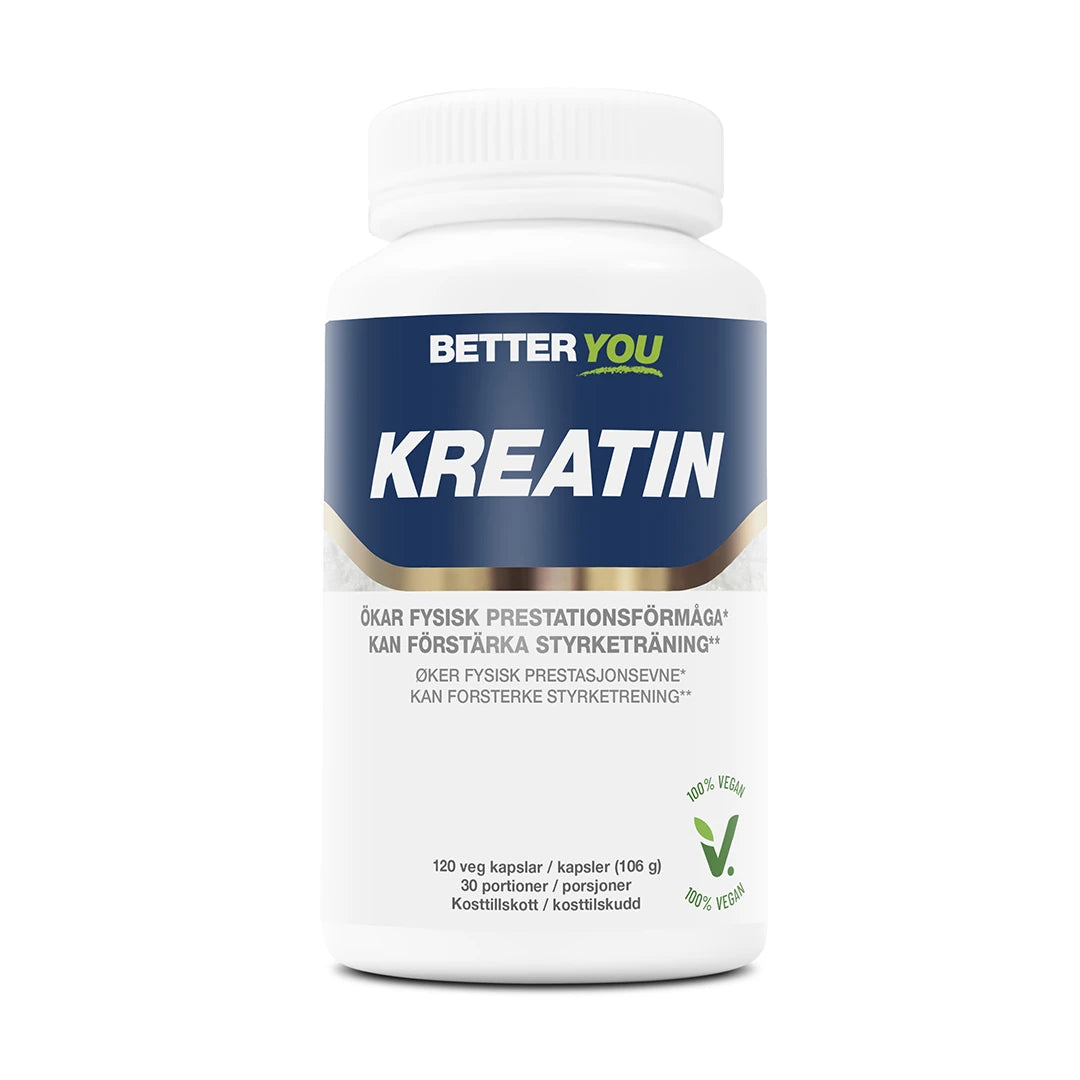 Better You Kreatinkapslar - 120 kaps valkoisessa purkissa sinisellä etiketillä, vegaaninen kreatiinilisä., kuva 1/1