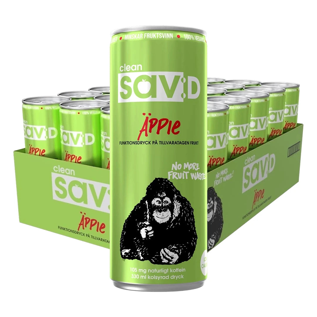 24 x Clean sav:D 330 ml Omena SUPER DEAL -juomat vihreässä laatikossa, vihreitä tölkkejä koristaa mustavalkoinen apina., kuva 1/1