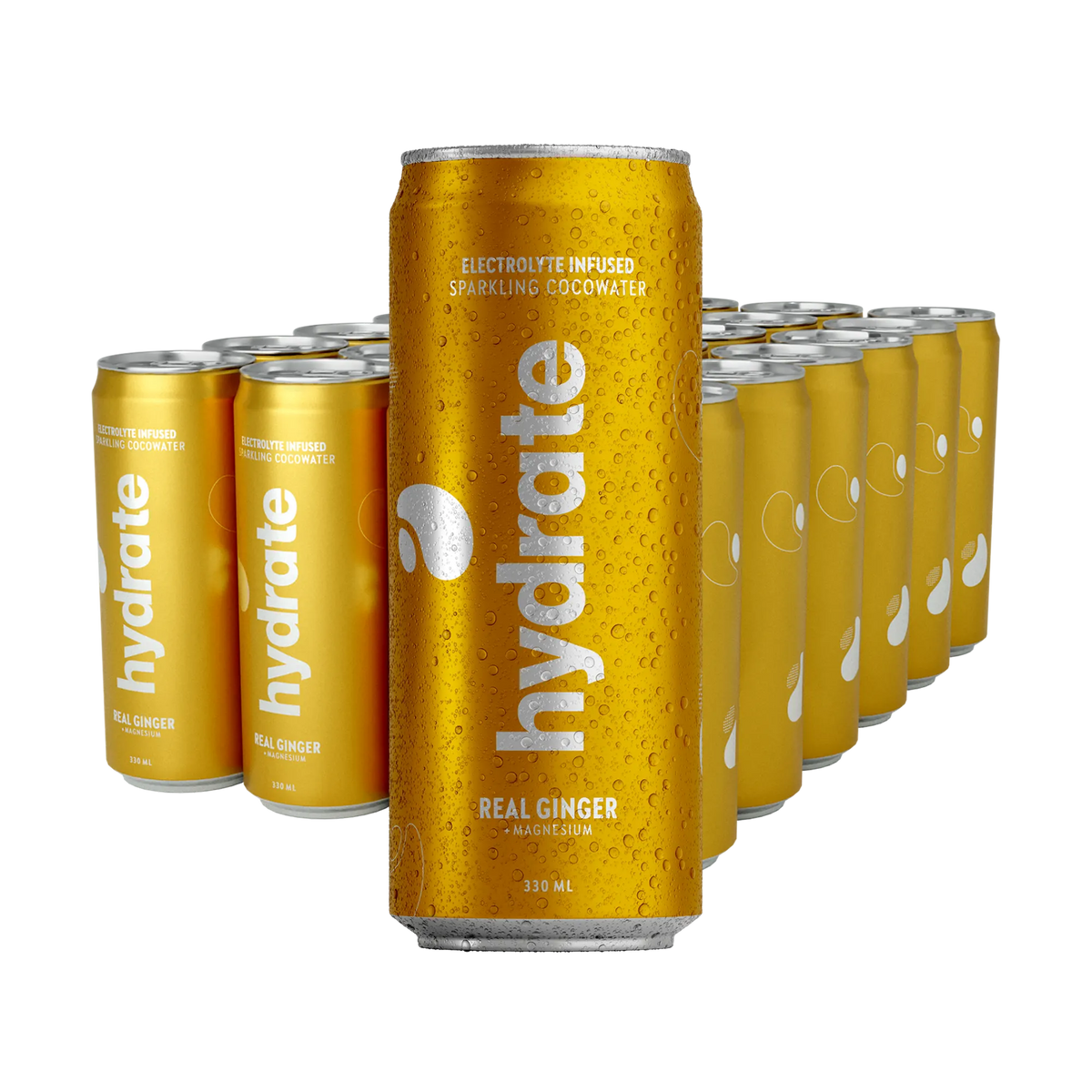 24 x Hydrate 330 ml Real Ginger kultaisissa tölkeissä valkoisella tekstillä, makuna inkivääri., kuva 1/1