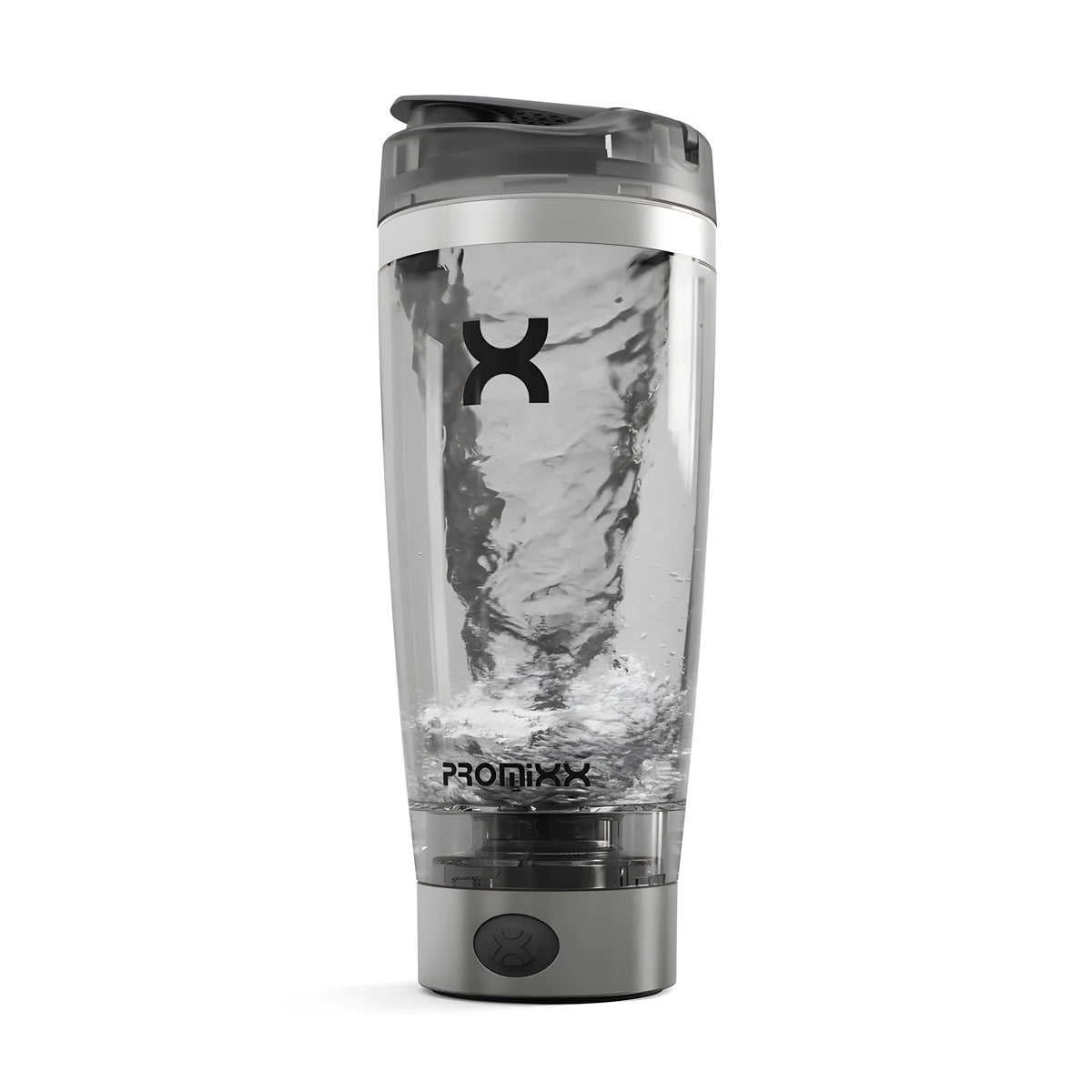 ProMixx PRO Electric Shaker 600 ml Stainless Steel, jossa on ruostumaton teräspohja ja aktiivinen vesipyörre sisällä., kuva 1/1