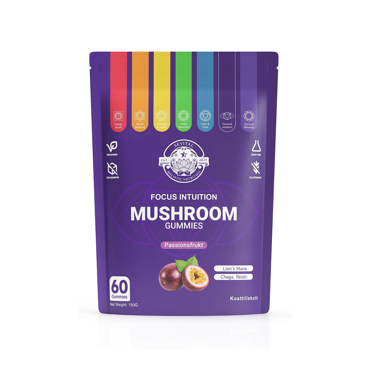 Sevital Mushroom Gummies 60 kpl Passionhedelmä