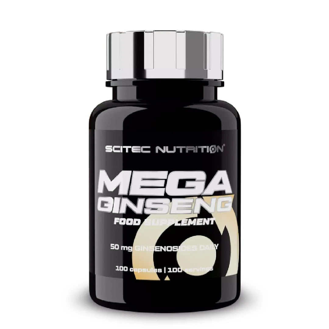 Scitec Nutrition Mega Ginseng 100 caps -kapselit mustassa, hopeakantisessa purkissa., kuva 1/1
