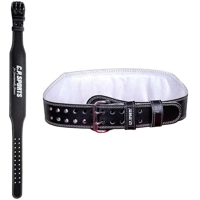 Musta, aitoa nahkaa oleva C.P. Sports Lifting Belt Black -treenivyö suorana ja kiinnitettynä., kuva 3/6