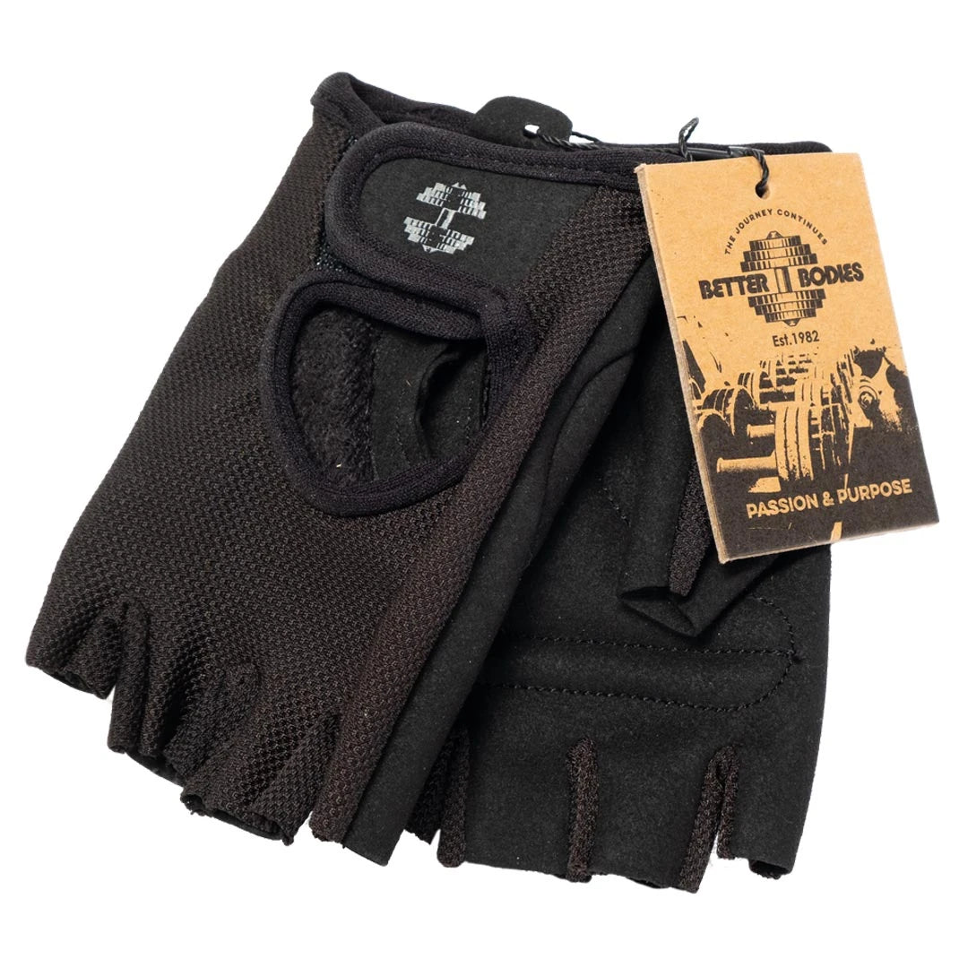 Better Bodies Womens Training Gloves Black ovat mustat puolisormiset treenihanskat tarrakiinnityksellä., kuva 3/4