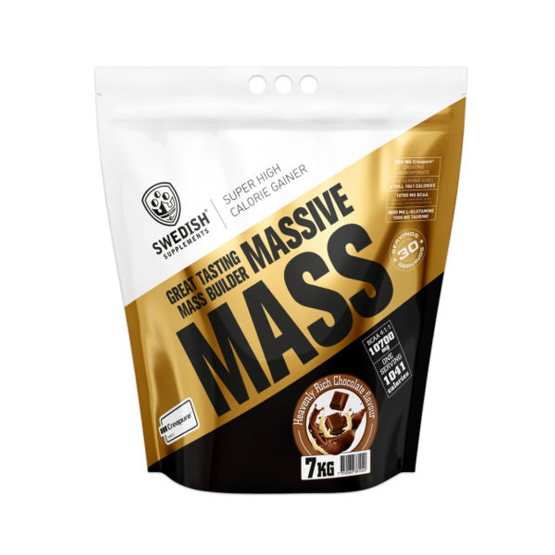 Swedish Supplements Massive Mass 7 kg gainer valko-kulta-mustassa pussissa, makuna Heavenly Rich Chocolate., kuva 1/1