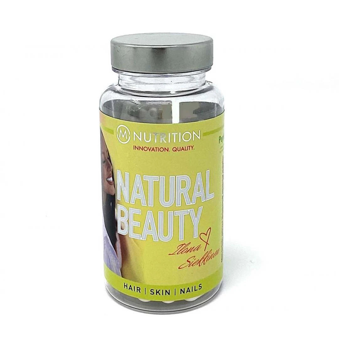 M-nutrition X Ilona Siekkinen Natural Beauty 60 caps läpinäkyvässä purkissa vaaleanvihreällä ja keltaisella etiketillä., kuva 1/1