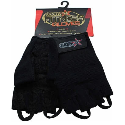 Mustat Stacker2 Europe Fitness Gloves -treenihanskat, joissa on puolikas sormimuotoilu ja säädettävä tarranauha., kuva 3/4