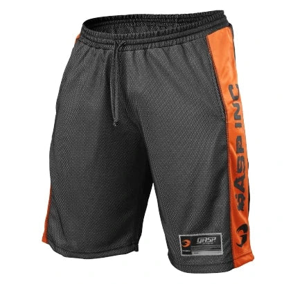 Gasp No1 Mesh Shorts Black &amp; Flame är träningsshorts i svart mesh med orange sidoränder och dragsko i midjan., bild 1 av 6