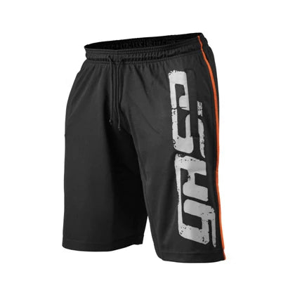 Gasp Pro Mesh Shorts Black -treenishortsit, joissa on suuri valkoinen logo, oranssi sivuraita ja kiristysnauha vyötäröllä., kuva 1/6