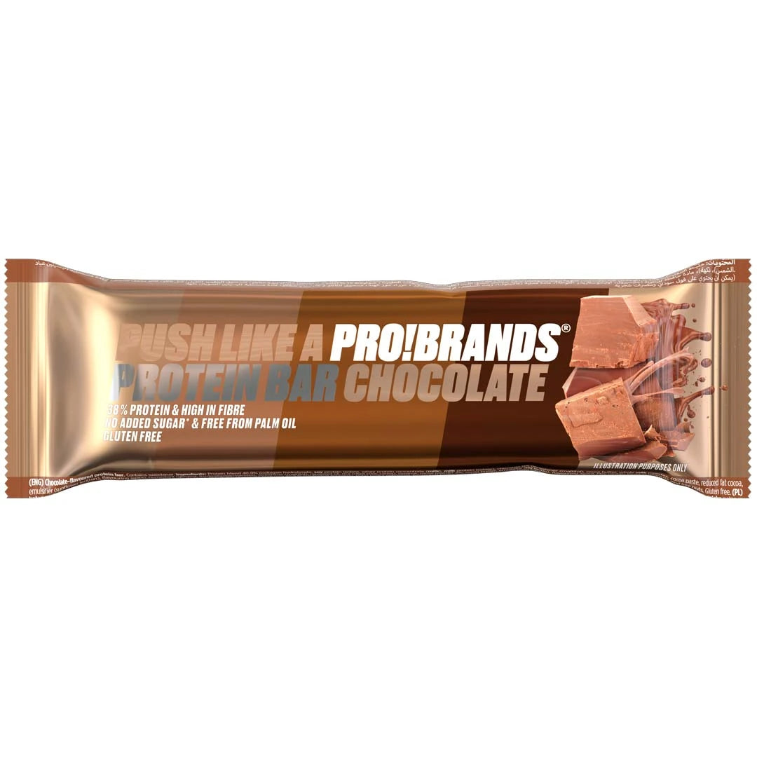 Pro Brands Proteinbar 45 g ruskeassa metallisessa pakkauksessa, makuna Chocolate., kuva 2/5