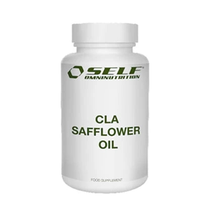 Self Omninutrition CLA Safflower Oil 120 caps -kapselit valkoisessa purkissa, jossa on vihreä logo ja teksti., kuva 1/1