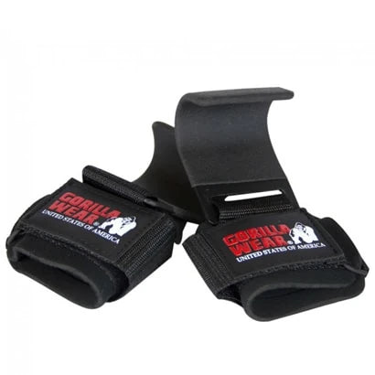 Gorilla Wear Weight Lifting Hooks Black är ett par svarta dragkrokar i stål och nylon med vadderad handledsrem.
