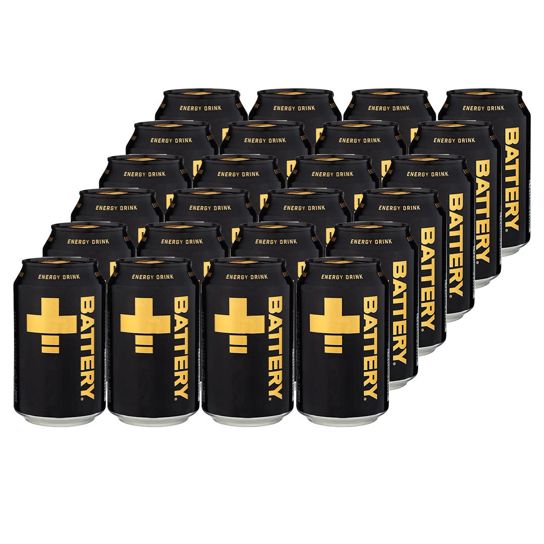 24 x Battery Energy Drink 330 ml 33B -energiajuomat 24 tölkin pakkauksessa, mustat tölkit kultaisilla yksityiskohdilla., kuva 1/1