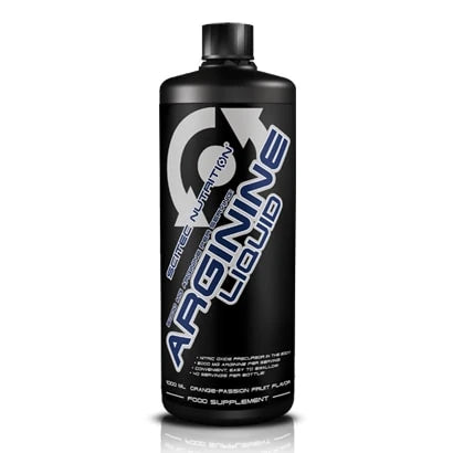 Scitec Nutrition Liquid Arginine 1000 ml -aminohapot mustassa pullossa hopeisilla ja sinisillä yksityiskohdilla., kuva 1/1