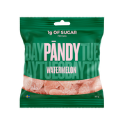 Pändy Candy 50 g Watermelon gelégodis i en grön påse med rosa detaljer.
