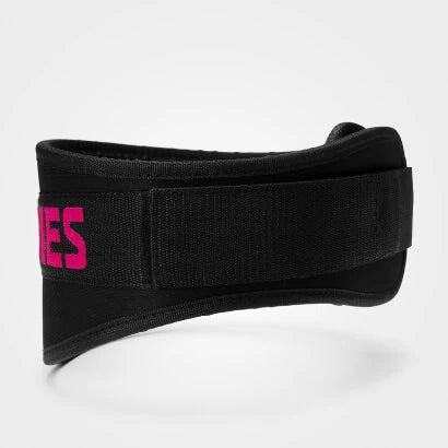 Musta neopreeninen Better Bodies Womens gym belt Black/pink -treenivyö, jossa on vaaleanpunainen teksti ja tarrakiinnitys., kuva 5/5