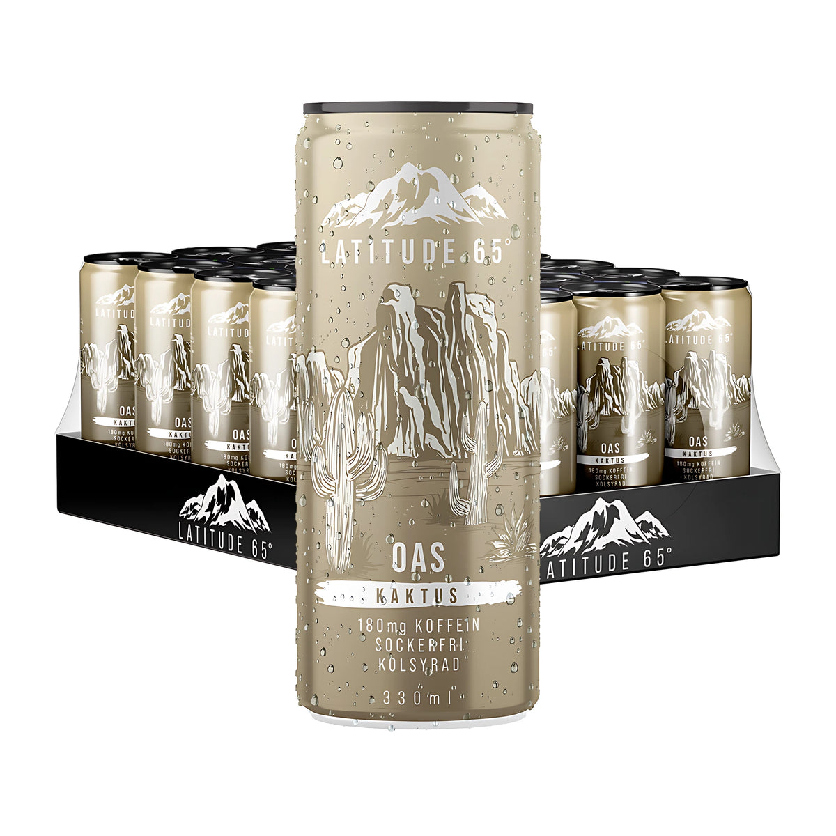 24 x Latitude 65 330 ml Oas - Kaktus kokonaisena lavana beigenvärisiä, kaktuskuvioin koristeltuja tölkkejä., kuva 1/1