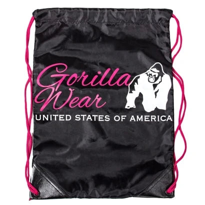 Gorilla Wear GW Drawstring Bag Black Red on musta treenipussi punaisilla nyöreillä, etulogolla ja vahvistetuilla kulmilla.