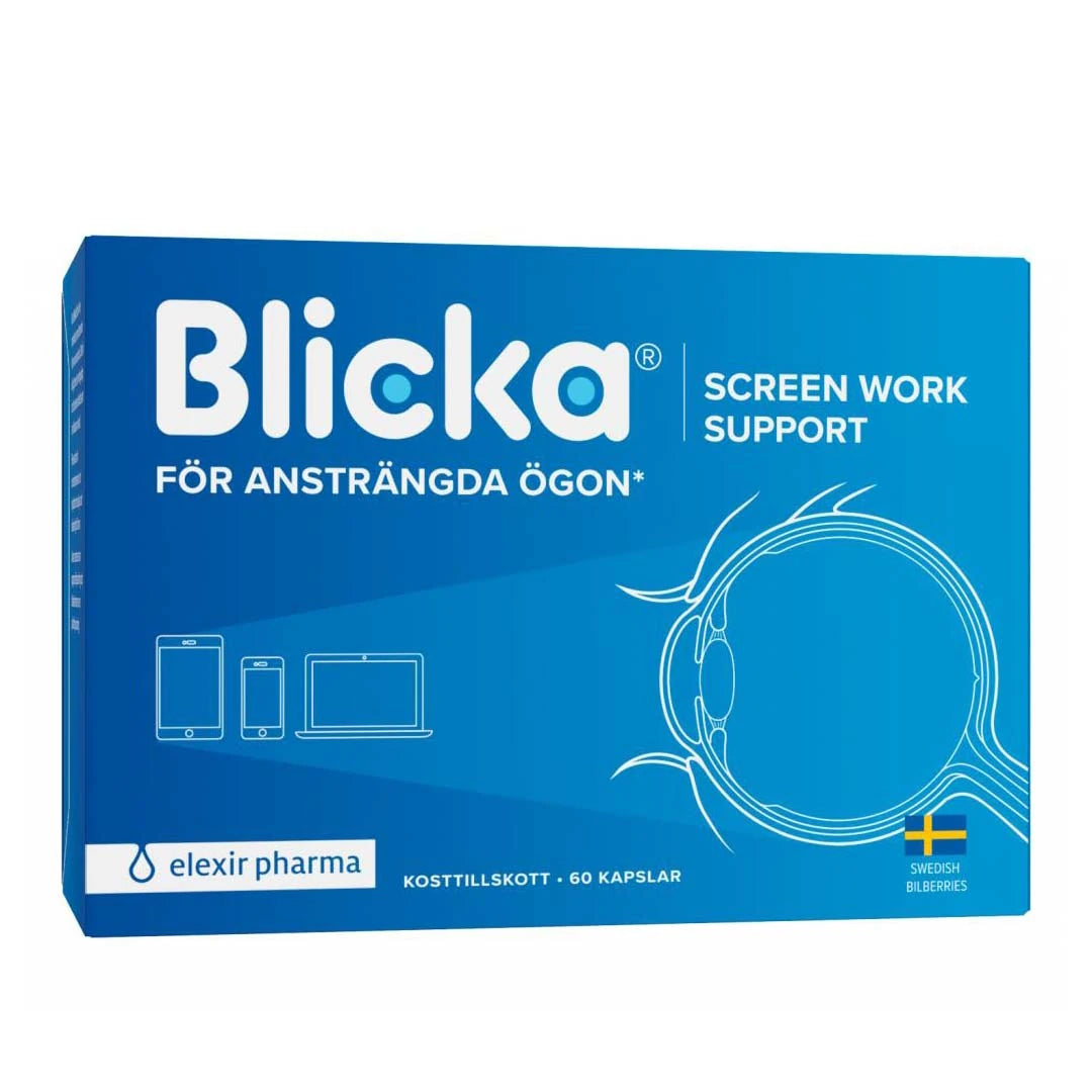 Elexir Pharma Blicka 60 caps sinisessä rasiassa, suunniteltu lievittämään väsyneitä ja rasittuneita silmiä., kuva 1/1
