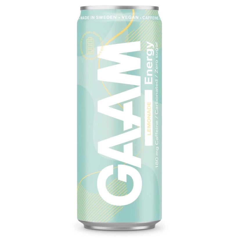 GAAM Energy 330 ml -energiajuoma vaaleansinisessä tölkissä Lemonade-maussa., kuva 9/11
