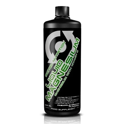 Scitec Nutrition Liquid Magnesium 1000 ml nestemäinen magnesium mustassa pullossa, jossa on vihreää ja valkoista tekstiä., kuva 1/1