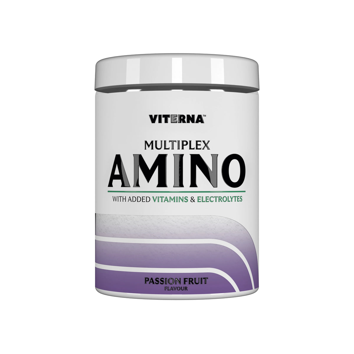 Viterna Multiplex Amino 400 g -aminohapot valkoisessa purkissa vihreillä yksityiskohdilla, makuna passionhedelmä., kuva 3/9