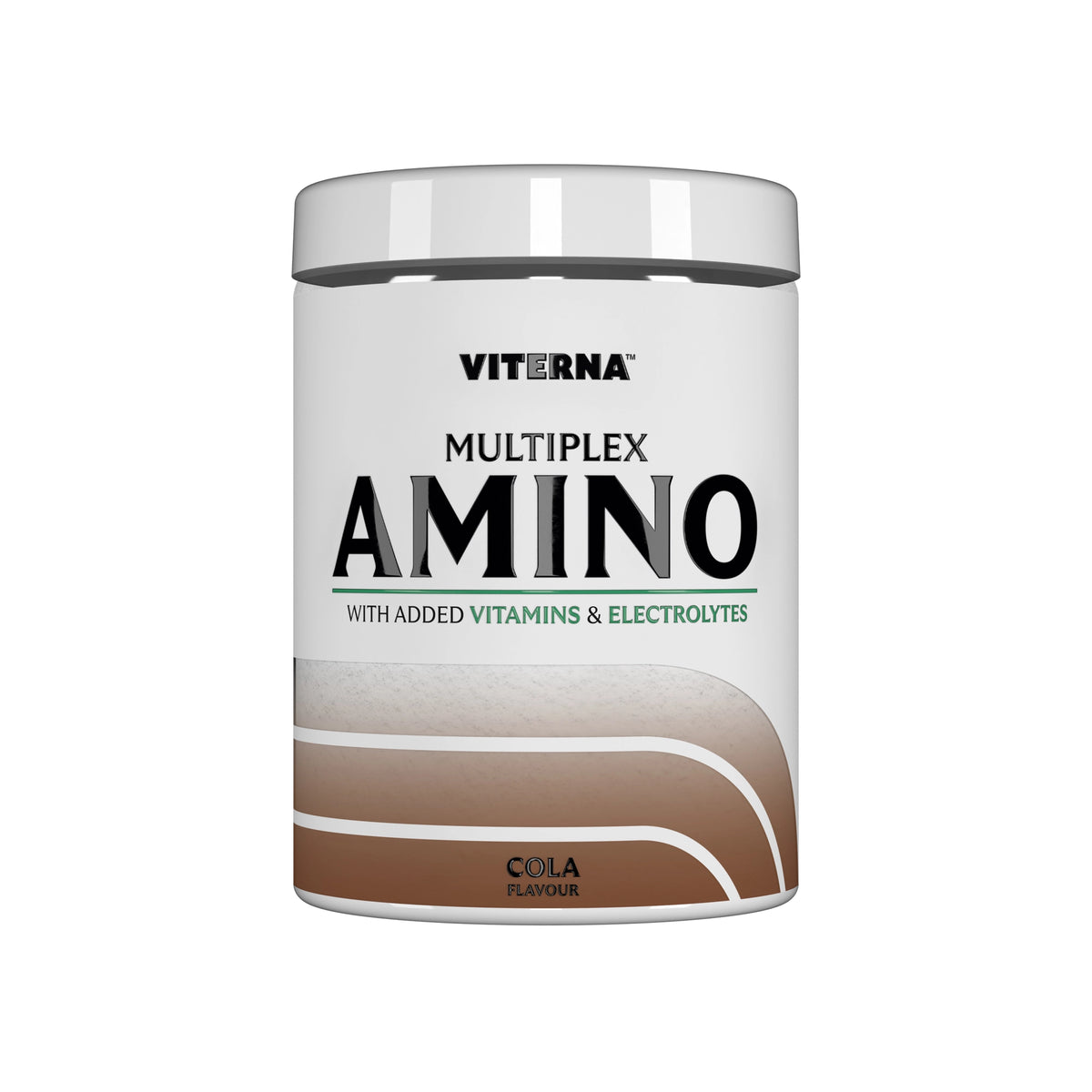 Viterna Multiplex Amino 400 g -aminohappoja valkoisessa purkissa vihreillä yksityiskohdilla, makuna Cola., kuva 9/9