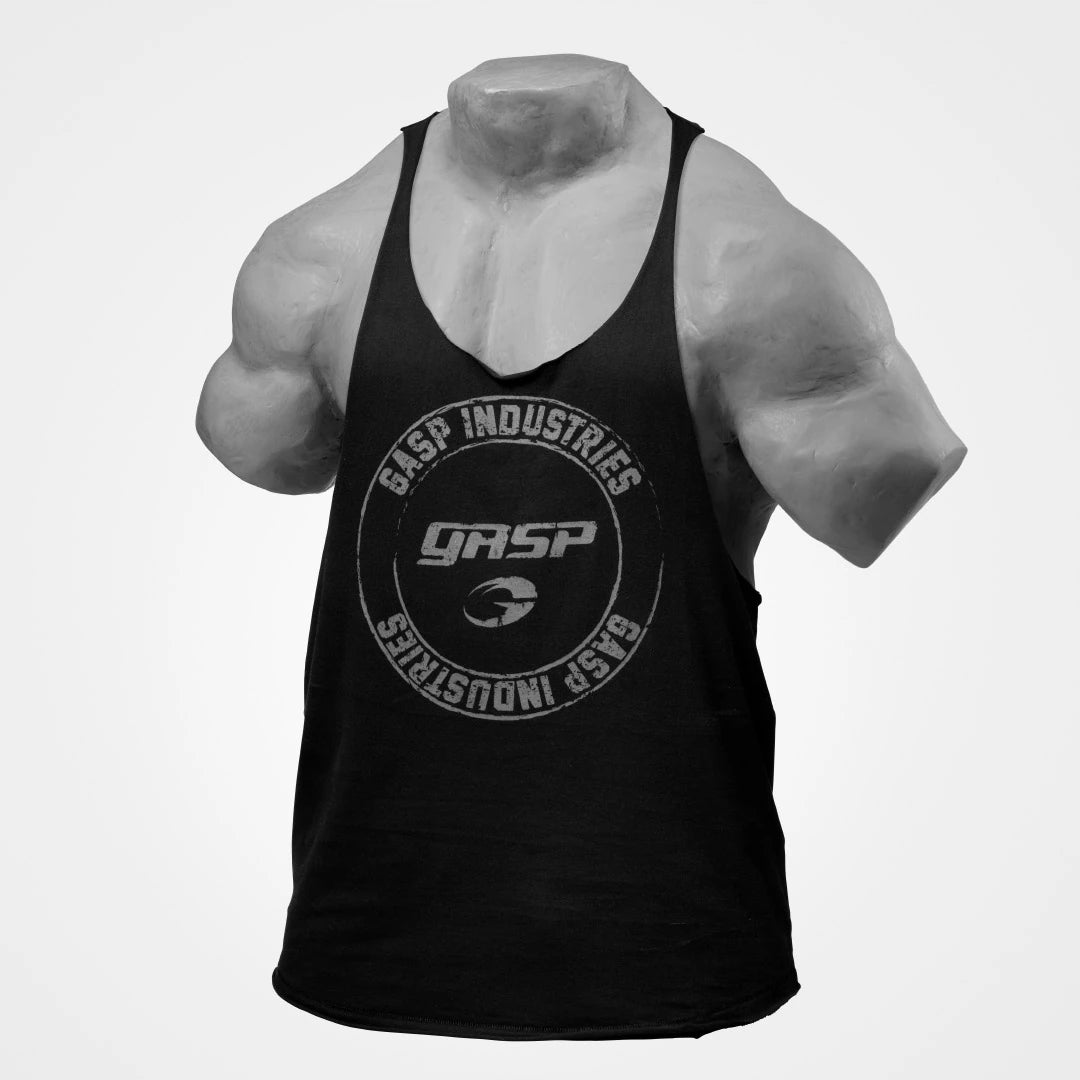 GASP Stringer Black on löysästi istuva musta puuvillainen treenitoppi suurella logopainatuksella., kuva 5/5