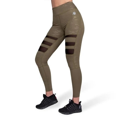 Gorilla Wear Savannah Biker Tights Army Green Camo -vihreät treenitrikoot verkkopaneeleilla ja ribatuilla polvilla., kuva 2/2