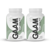 GAAM Vegan Sleep Well 120 caps för återhämtning i två vita burkar med gröna detaljer.