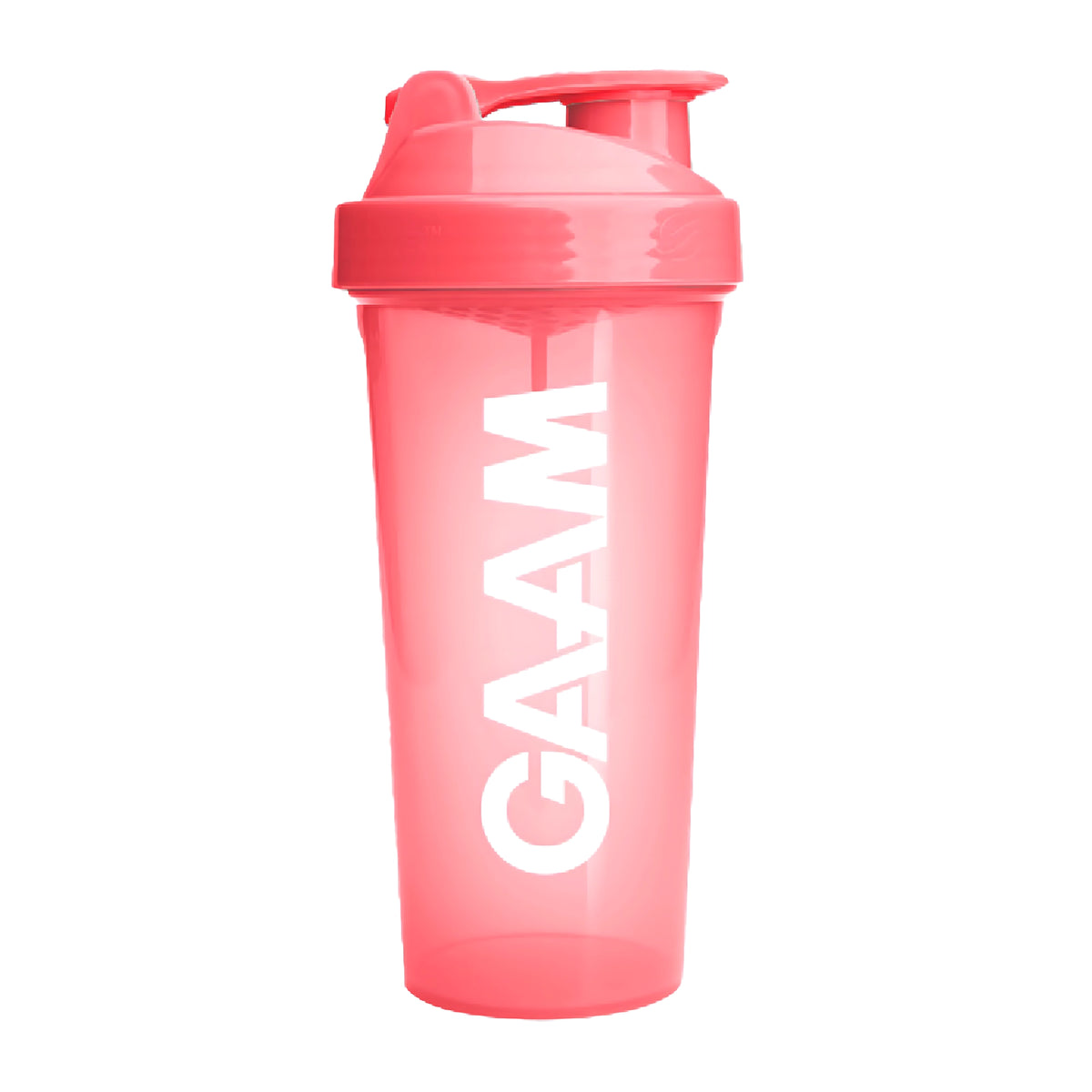 GAAM Shaker 800 ml läpinäkyvässä koralliroosassa värissä valkoisella logolla ja yhteensopivalla kannella., kuva 2/5