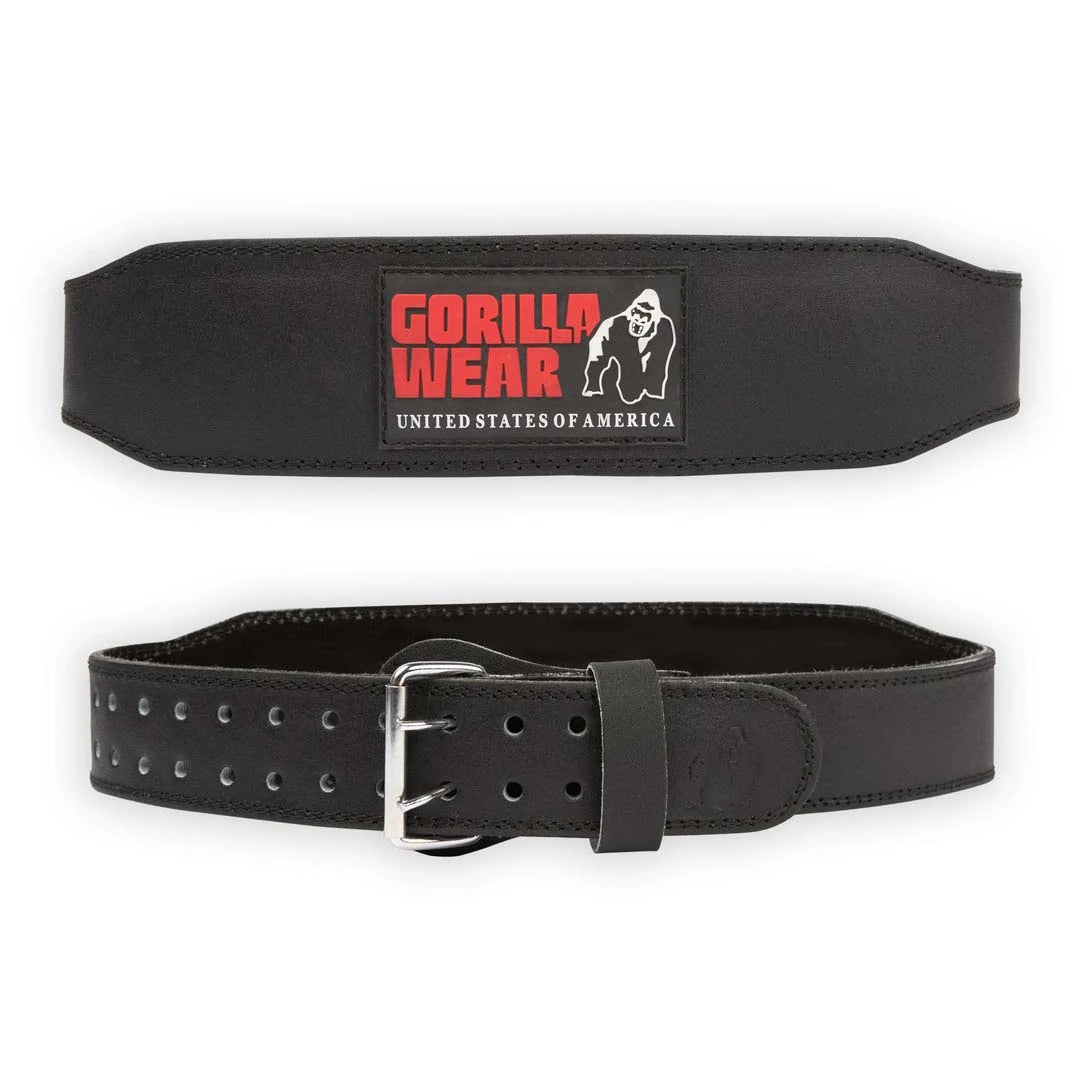 Gorilla Wear 4 Inch Padded Leather Belt Black/Red, musta nahkainen treenivyö punaisella logolla ja terässoljella.