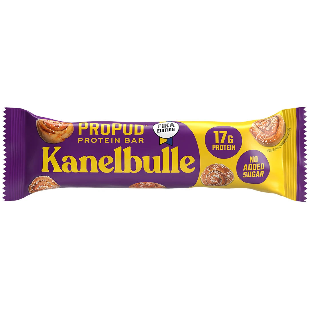 NJIE ProPud Proteinbar 55 g violetti-keltaisessa pakkauksessa, makuna Kanelbulle., kuva 5/10