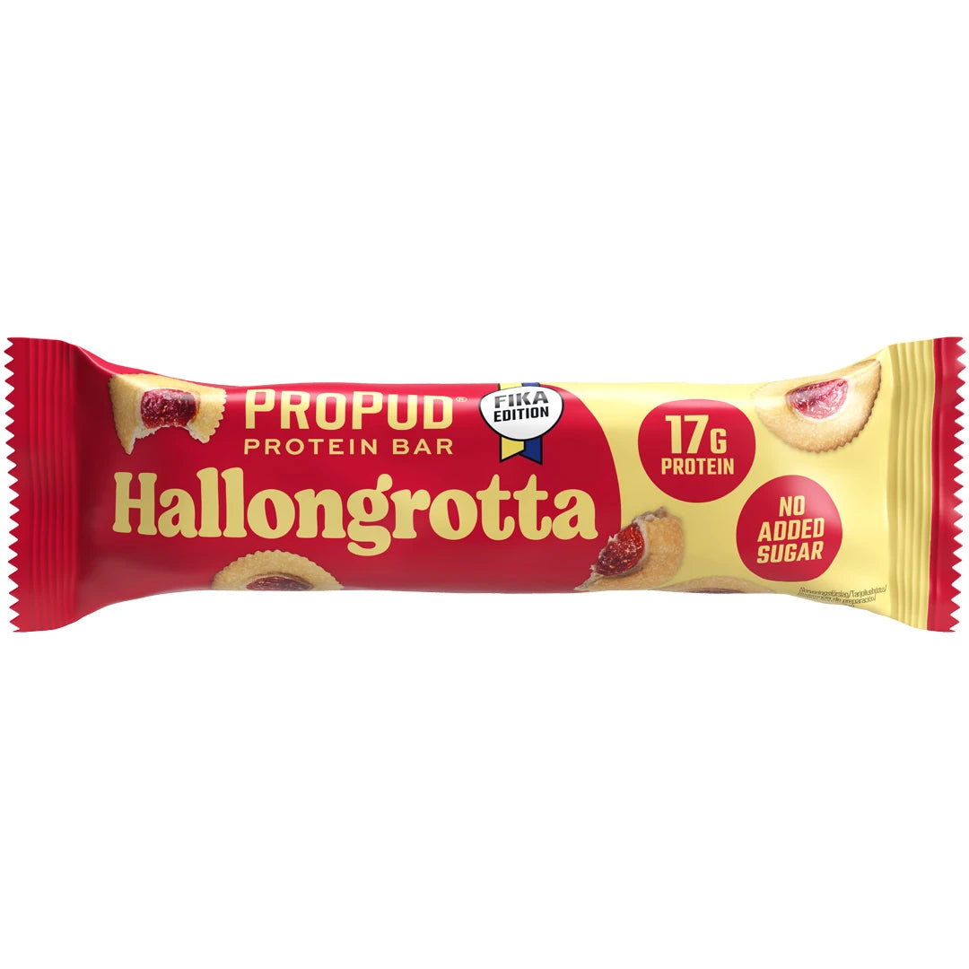 NJIE ProPud Proteinbar 55 g puna-keltaisessa pakkauksessa, makuna Hallongrotta., kuva 7/10