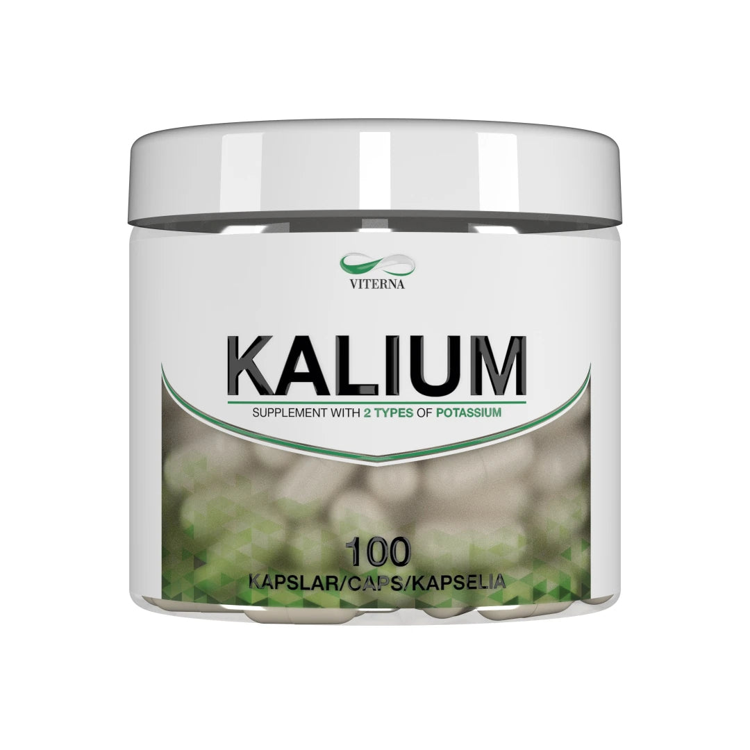 Viterna Kalium 100 caps valkoisessa purkissa, ravintolisä normaaliin lihasten ja hermoston toimintaan., kuva 1/1