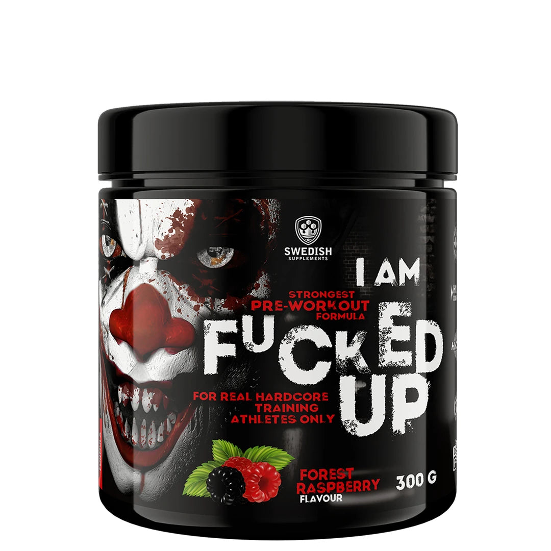 Swedish Supplements Fu*ked up Joker Edition PWO 300 g mustassa purkissa jokerikuvituksella, makuna Forest Raspberry., kuva 1/8