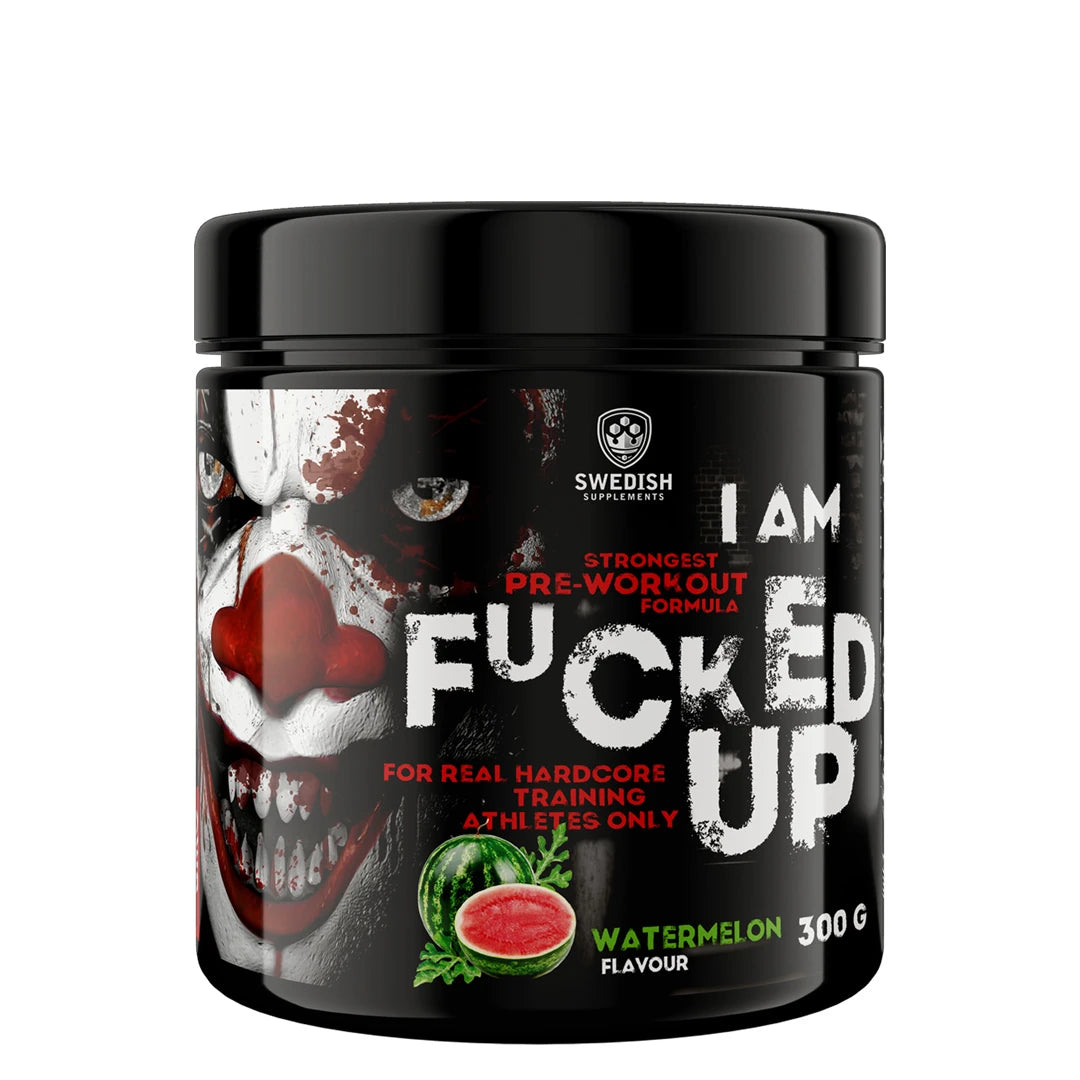 Swedish Supplements Fu*ked up Joker Edition PWO 300 g mustassa purkissa klovnikuvituksella, makuna Watermelon., kuva 2/8