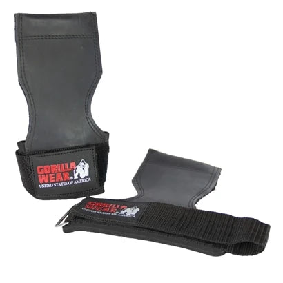 Gorilla Wear Lifting Grips Black mustilla kumilevyillä ja tarrakiinnitteisillä rannehihnoilla., kuva 1/1