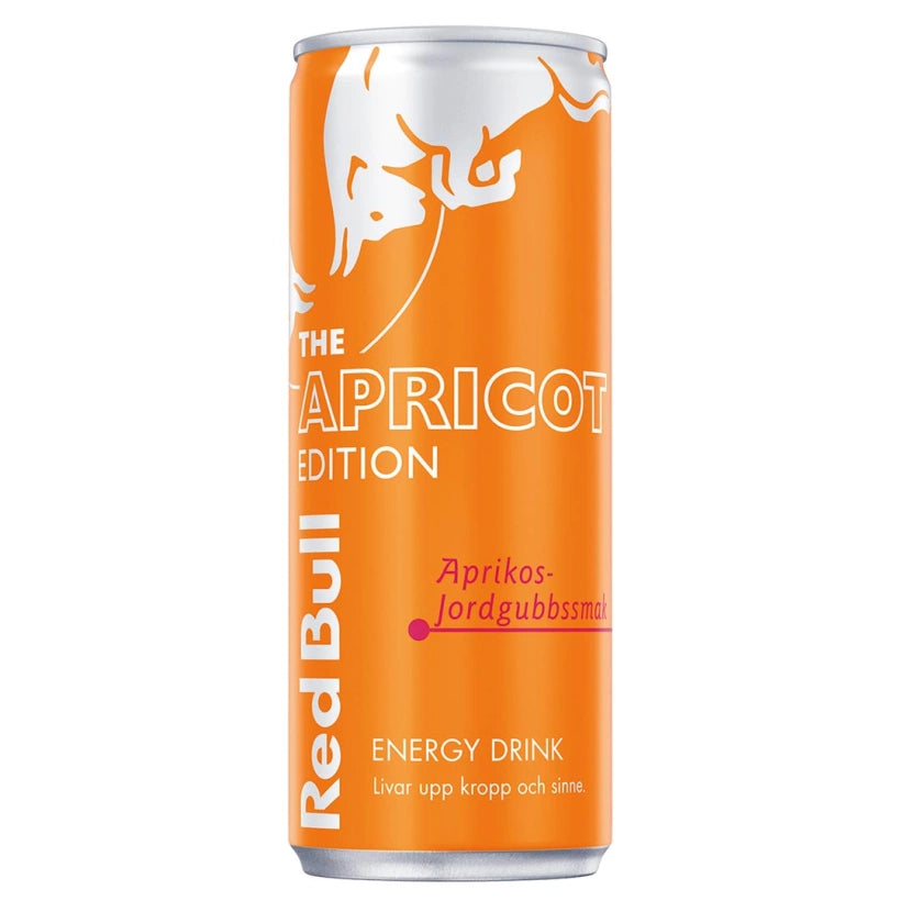 Red Bull energiajuoma 250 ml oranssissa tölkissä, The Apricot Edition, makuna aprikoosi ja mansikka., kuva 5/15