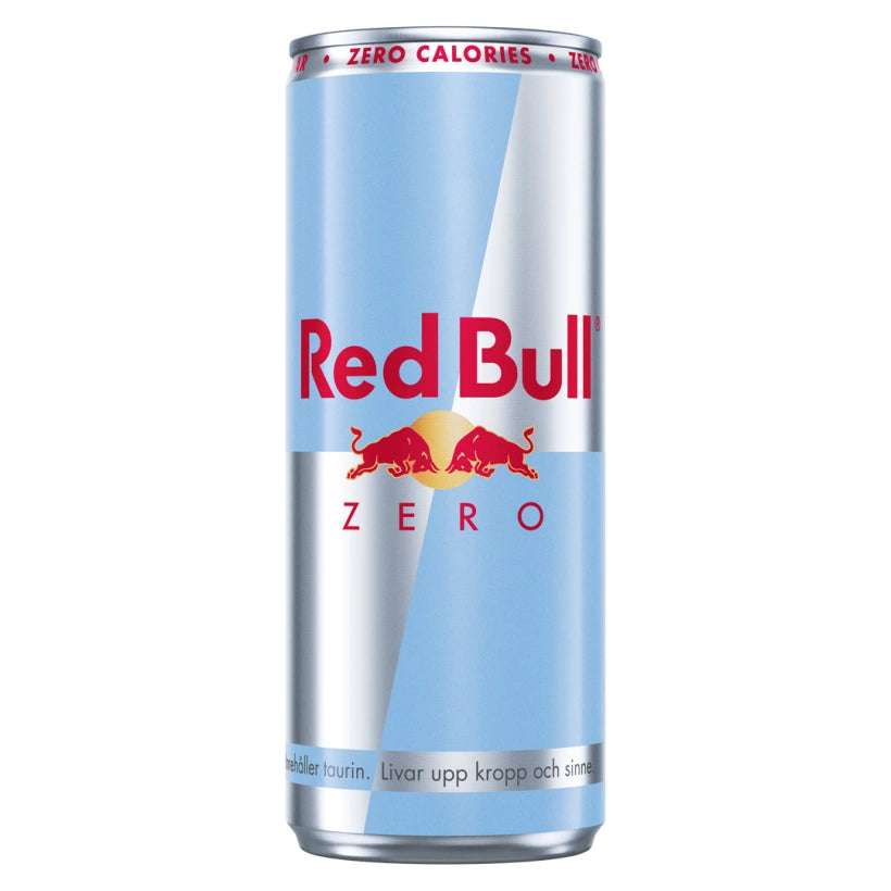 Red Bull energiajuoma 250 ml maussa Zero vaaleansinisessä ja hopeisessa alumiinitölkissä., kuva 3/15