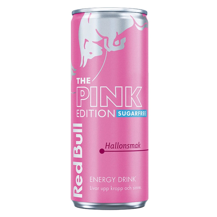 Vaaleanpunainen tölkki vadelmanmakuista Red Bull -energiajuomaa 250 ml, The Pink Edition Sugarfree., kuva 8/15