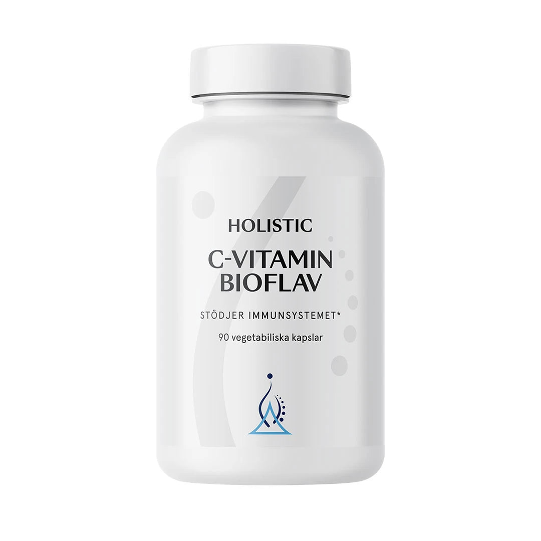 Holistic C-vitamin Bioflav 90 caps i en vit burk, ett veganskt kosttillskott för immunsystemet., bild 1 av 1