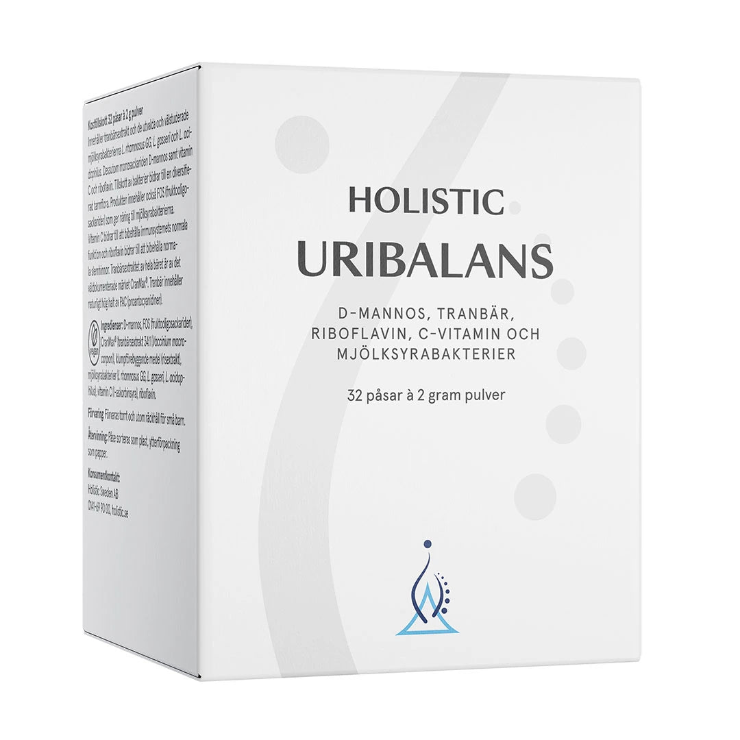 Holistic Uribalans 32 pussia -vegaaninen ravintolisä valkoisessa rasiassa., kuva 1/1
