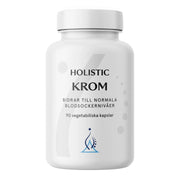 Holistic Krom 90 caps kosttillskott i en vit burk med svart text och en blå logga på framsidan.