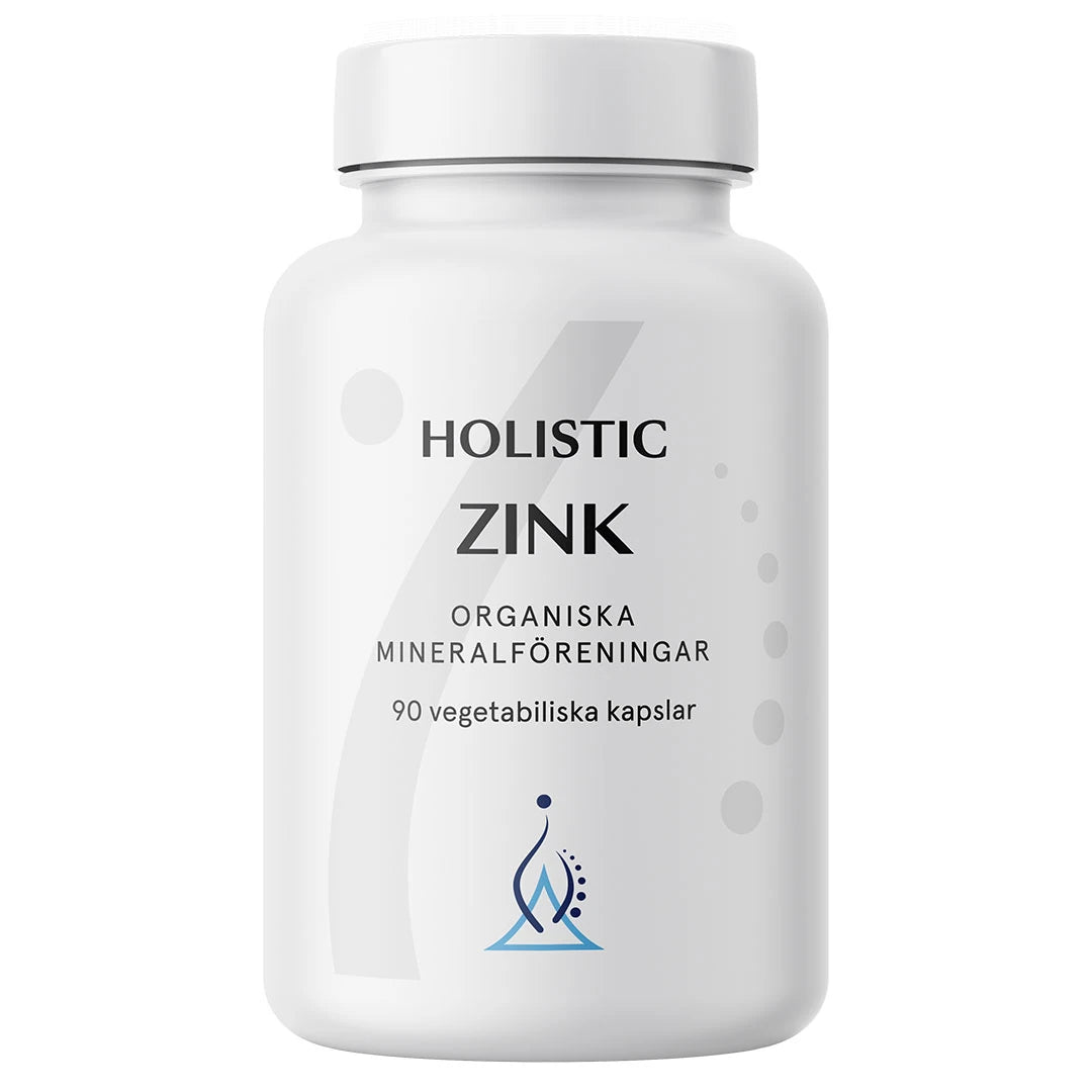 Holistic Zink 25 mg 90 caps -sinkkiravintolisä pakattuna tyylikkääseen valkoiseen purkkiin., kuva 1/1