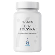 Holistic B-12 Folsyra 90 tabs tyylikkäässä valkoisessa muovipurkissa, ravintolisä energialle ja hermostolle.