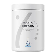 Holistic Kreatin 400 g kreatinpulver, förpackad i en stilren vit burk med grå grafiska detaljer.